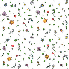 Colored seamless floral vector pattern. Doodle vector with floral pattern on white background. Vintage floral pattern