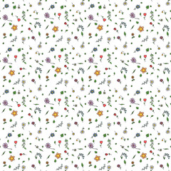 Colored seamless floral vector pattern. Doodle vector with floral pattern on white background. Vintage floral pattern