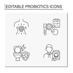  Probiotics line icons set. Treatment to protect the immune system. Probiotics concepts. Isolated vector illustrations. Editable stroke
