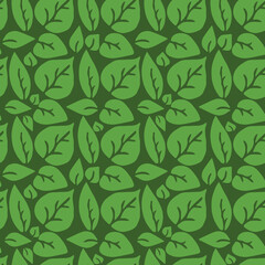 seamless pattern with green leaves. green leaves on the green background