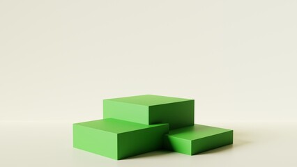 3d rendering background green podium and minimal white wall scene, minimal podium  Stage render for product mockup
