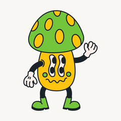 Cartoon vector funny cute Comic characters, psychedelic mushroom.
