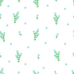Seamless pattern field plants, forget me not flowers. Vector illustration wallpaper background.
