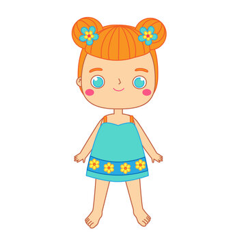 recommend clip art: Cute Girl kid in summer dress. beach summertime vacation child