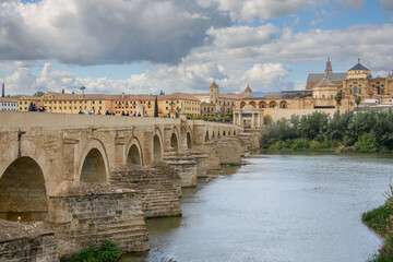 Fototapeta premium The very old roman bridge of the town of Cordoba, Andalusia, Spain