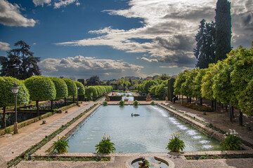 Obraz premium View of the beautiful gardens of the Alcazar de los Reyes Cristianos, Cordoba, Andalusia, Spain