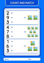 Count and match game with photograph. worksheet for preschool kids, kids activity sheet