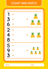 Count and match game with pineapple. worksheet for preschool kids, kids activity sheet