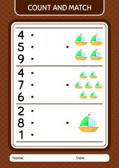 Count and match game with sailing boat. worksheet for preschool kids, kids activity sheet