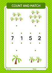 Count and match game with coconut tree. worksheet for preschool kids, kids activity sheet