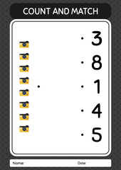 Count and match game with camera. worksheet for preschool kids, kids activity sheet