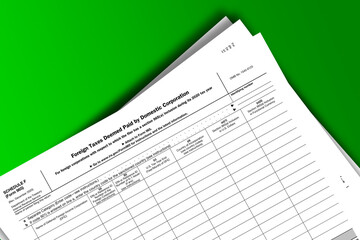 Form 965 (Schedule F) documentation published IRS USA 11.13.2020. American tax document on colored