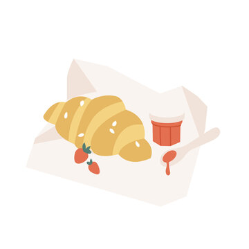 yellow croissant with strawberries and jam clip art preview