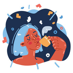 Cartoon vector illustration of woman drinking coffee