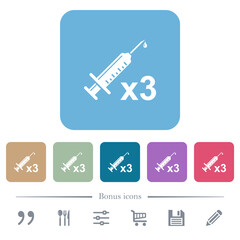 Third vaccine dose flat icons on color rounded square backgrounds