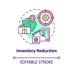 Inventory reduction concept icon. Advantage of one-piece flow in manufacturing abstract idea thin line illustration. Isolated outline drawing. Editable stroke. Arial, Myriad Pro-Bold fonts used