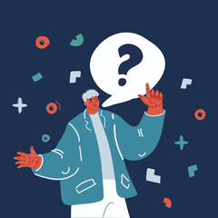 Generating new ideas for you. Thoughtful young man holding hand on chin and looking at camera while standing isolated on white wall