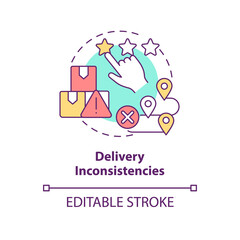 Delivery inconsistencies concept icon. Lean manufacturing disadvantage abstract idea thin line illustration. Isolated outline drawing. Editable stroke. Arial, Myriad Pro-Bold fonts used