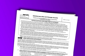 Fototapeta premium Form 8857 (SP) documentation published IRS USA 44355. American tax document on colored