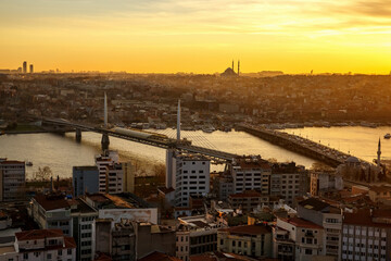 Sunset over Istanbul landscape.