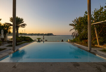 Desert island resort.and hotel in the Arabian Gulf near Abu Dhabi, United Arab Emirates