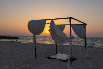 Sunset at Zaya Nurai luxury island resort in the Arabian Gulf near Abu Dhabi, United Arab Emirates