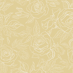 Seamless pattern of imprints flowers on pastel yellow background. Gorgeous seamless floral background