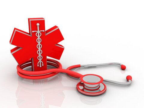 3d rendering stethoscope with ambulance sign
