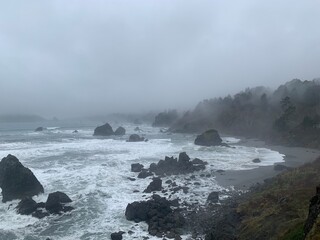 waves crashing on rocks