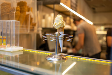 Italian ice cream with cookie cone