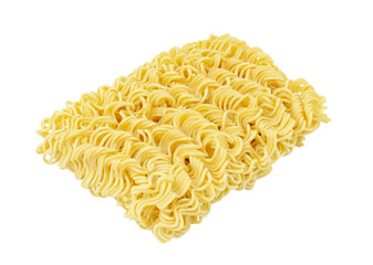 Instant noodles, raw, briquette isolated on white background with clipping path.