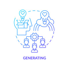 Generating blue gradient concept icon. Innovation management step abstract idea thin line illustration. Brainstorming. Problem solving. Isolated outline drawing. Myriad Pro-Bold font used