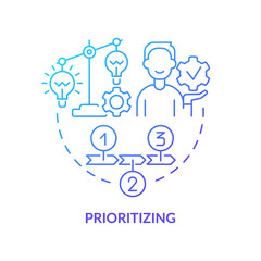 Prioritizing blue gradient concept icon. Innovation management step abstract idea thin line illustration. Categorizing idea potentials. Isolated outline drawing. Myriad Pro-Bold font used