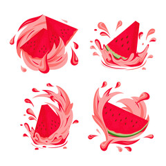 Juicy watermelon, splashes, drops of juice.
