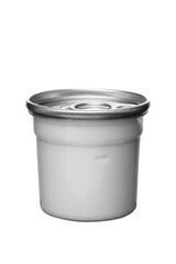 white cream or face mask in transparent package with metal tin lid, isolated on white background.