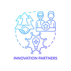 Innovation partners blue gradient concept icon. Source for idea generation abstract idea thin line illustration. Corporate partnerships. Isolated outline drawing. Myriad Pro-Bold font used