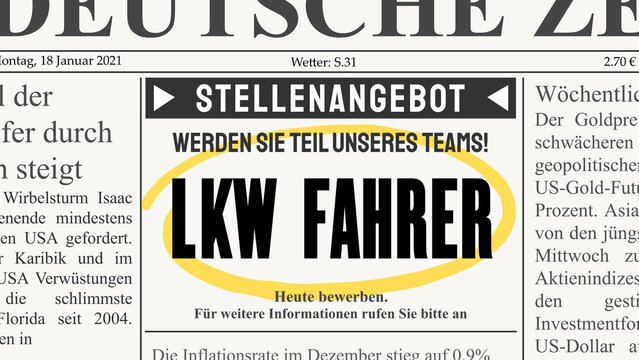 Truck driver job offer in Germany