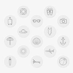 Summer vacation icons with black outline with button