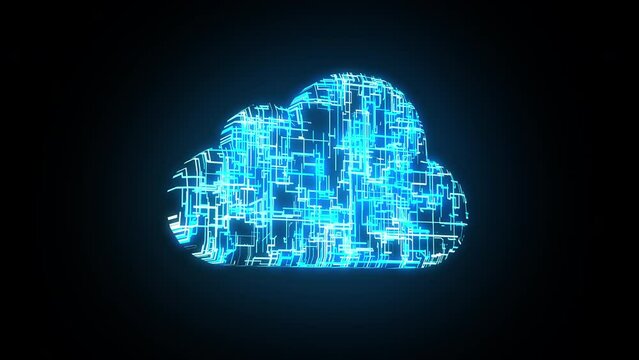 cloud computing, symbol of global technology and cloud services, 3D cloud form object with animated glow surface