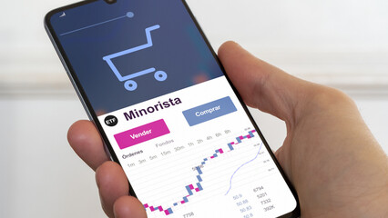 fondo de inversión negociado en bolsa mundial, Datos del mercado de valores en el teléfono. Análisis de negocios de una tendencia ETF. Blue chips. Texto en español	
