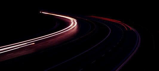 lights of cars with night. long exposure, light lines