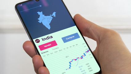 Fondo etf negociado en bolsa India, datos del mercado de valores Asia indias. Análisis de negocios de una tendencia ETF india. Blue chips indios. Texto en español	