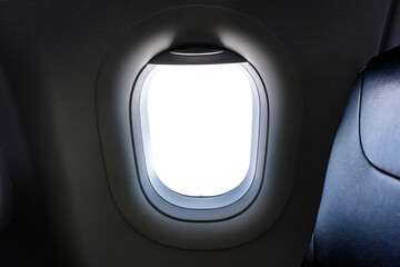 Airplane window porthole with empty space for your design.