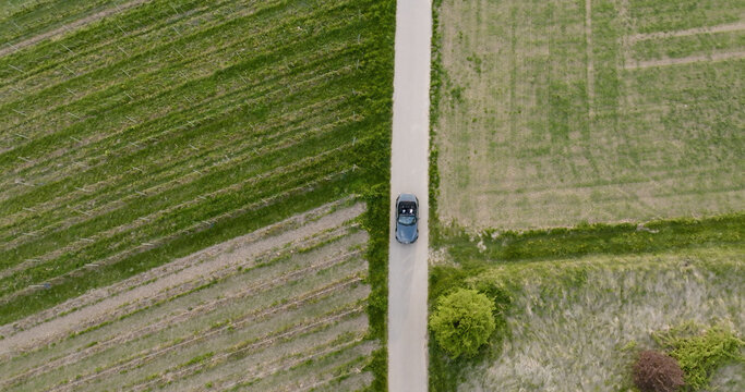 Aerial View Of The Highway And Mazda MX 5 Shooting Cabrio Cabriolet