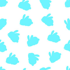 Seamless pattern with the image of a rabbit in blue. Print for clothes, textiles. Vector illustration.