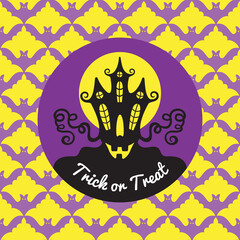 Trick or treat illustration. Vector art. Castle in the Halloween night. Spooky illustrations
