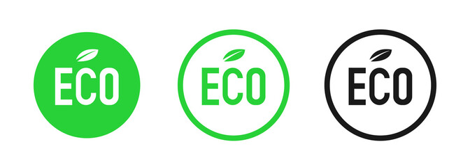 Green and black ECO logos. Eco icon set. Vector clipart isolated on white background.