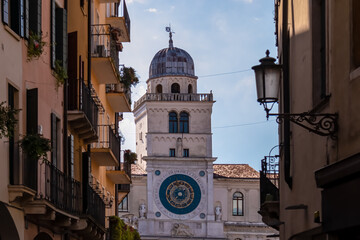 Street scenic view on the astronomical clock on Piazza dei Signori in Padua, Veneto, Italy, Europe....