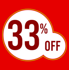33 percent red banner with white ballons and red lettering for promotions and offers