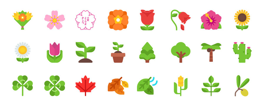 Nature and Plants Vector Emoticon Set. Nature Emoji Collection